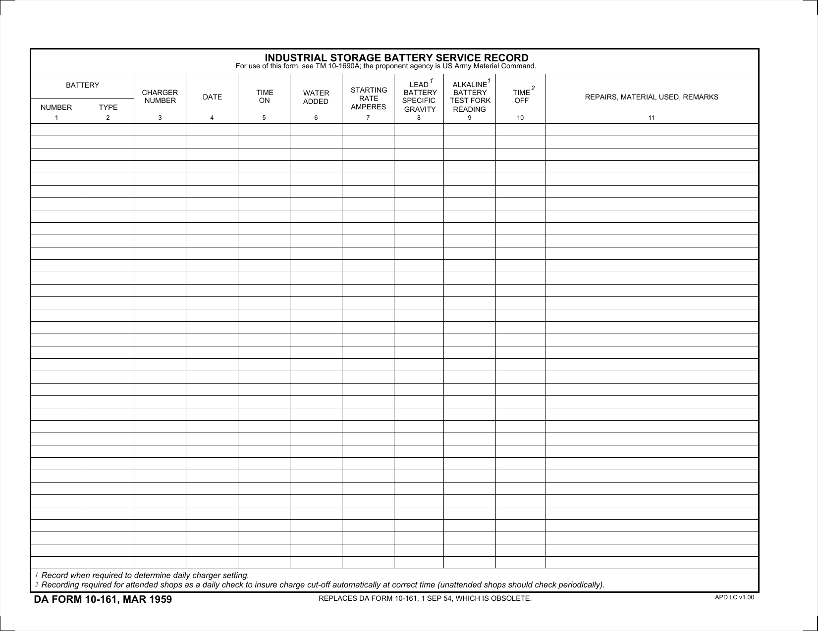 DA Form 10-161 form preview
