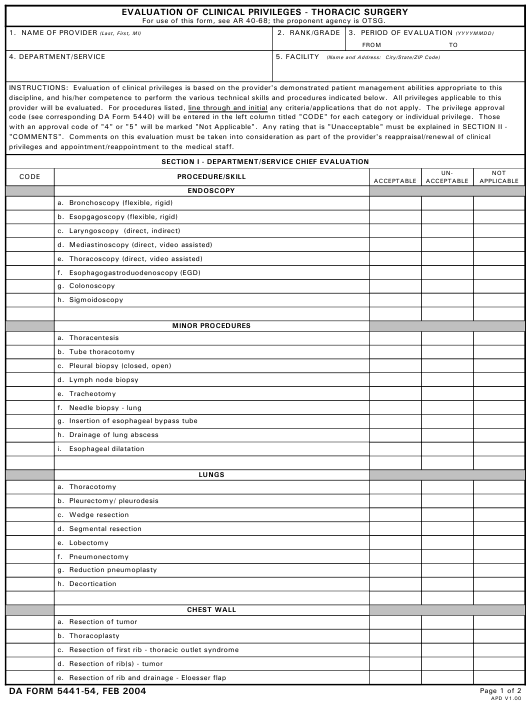 DA Form 5441-54 form preview