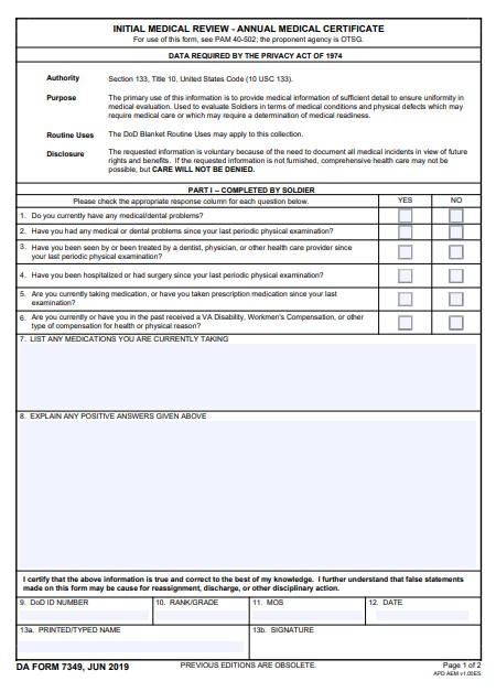 DA Form 7349 form preview
