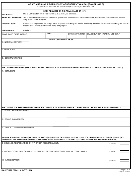 DA Form 7764-10 form preview