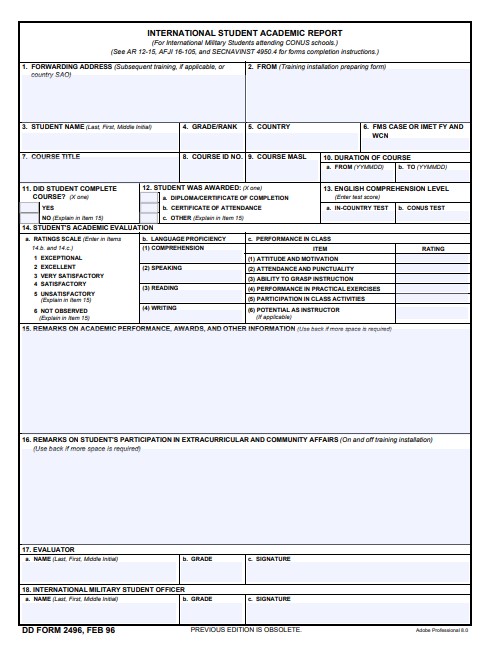 DD Form 2496 form preview